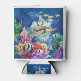 Green sea turtle Ocean Scene Can Cooler