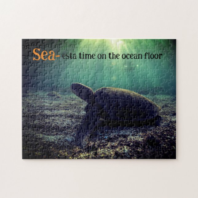 Green sea turtle on ocean floor jigsaw puzzle (Horizontal)