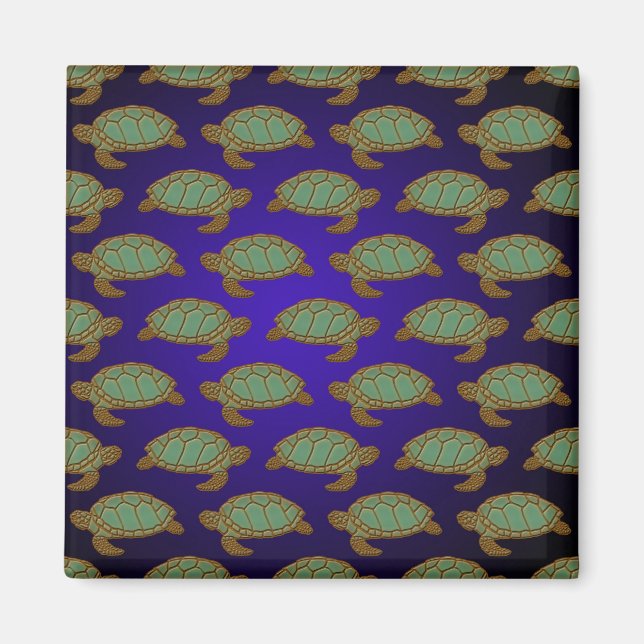 Green Sea Turtle Pattern on Blue Magnet (Front)