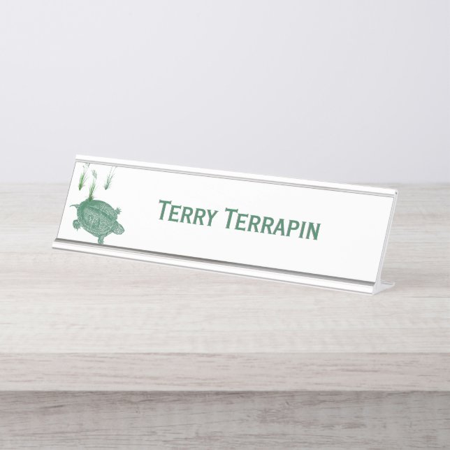 Green Sea Turtle Personalised Desk Name Plate (Front)