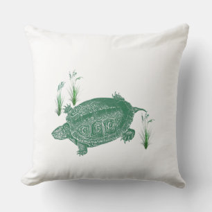 Green Sea Turtle Solid White Back Cushion