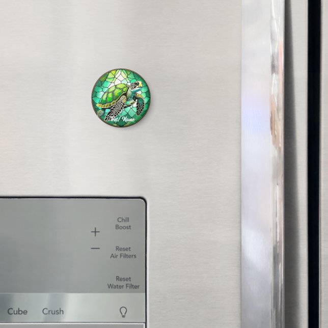Green Sea Turtle Stain Glass Design  Magnet (In Situ (Fridge))