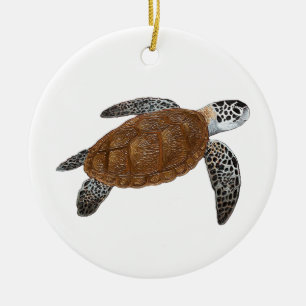 Green Sea Turtle swim Ceramic Tree Decoration