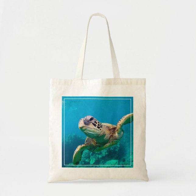 Green Sea Turtle Swimming Over Coral Reef |Hawaii Tote Bag (Front)