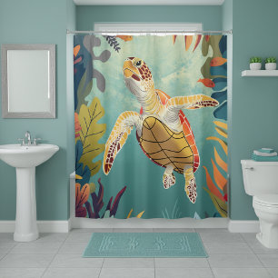 Green Sea Turtle Swims The Pacific Ocean Shower Curtain