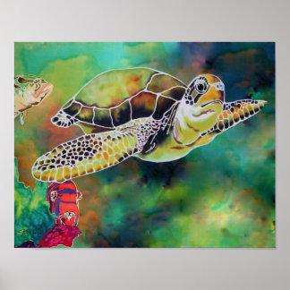 Green Sea Turtle Tortoise Print "La Tortue"