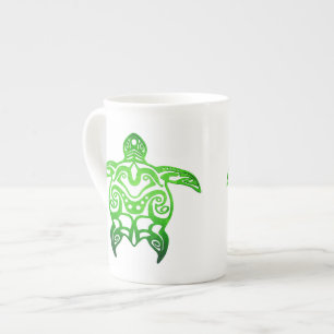 Green Sea Turtle Tribal Bone China Mug
