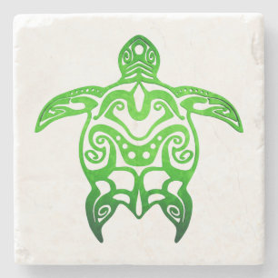 Green Sea Turtle Tribal Stone Coaster
