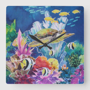 Green Sea Turtle Wall Clock Tropical Ocean Fish