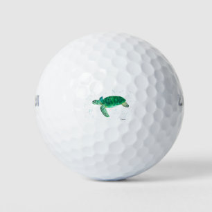 Green sea turtle watercolor coastal tropical ocean golf balls