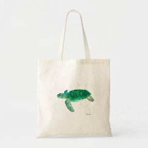 Green sea turtle watercolor coastal tropical ocean tote bag