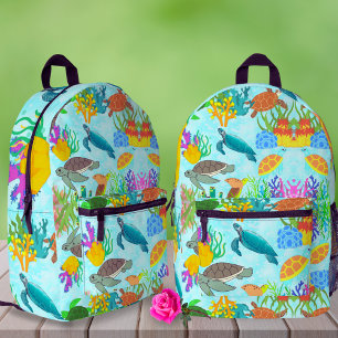 Green Sea Turtles Back To School Kids Colourful  Printed Backpack