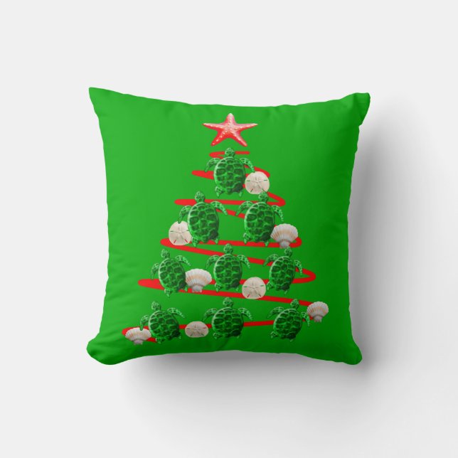 Green Sea Turtles Christmas Tree Cushion (Front)