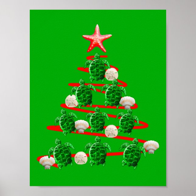 Green Sea Turtles Christmas Tree Poster (Front)