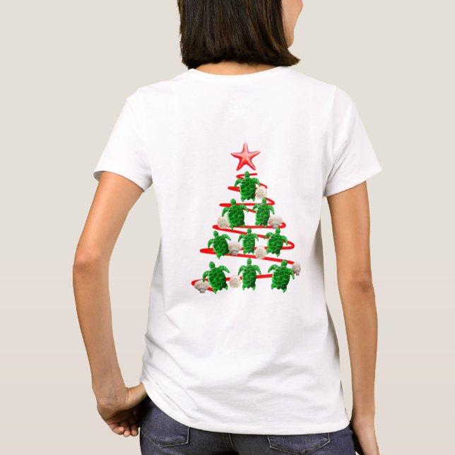 Green Sea Turtles Christmas Tree T-Shirt (Back)