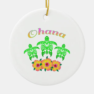Green Sea Turtles Hawaiian Ohana Ceramic Tree Decoration