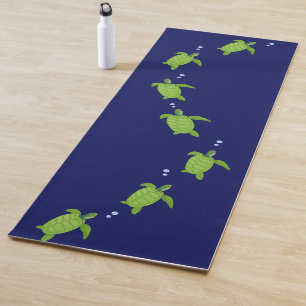 Green Sea Turtles on Navy Blue Yoga Mat