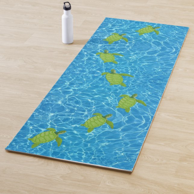 Green Sea Turtles on Turquoise Sea Water Yoga Mat (In Situ)