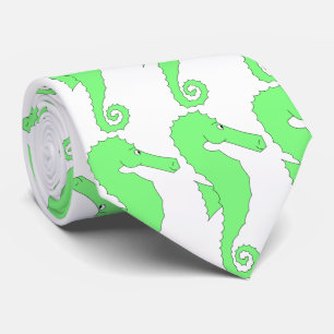 Green Seahorse on White Tie