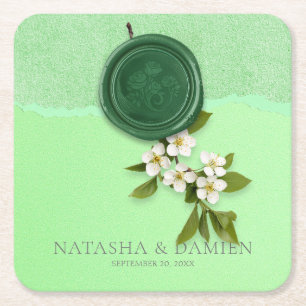 Green Seal Wedding Paper Coaster