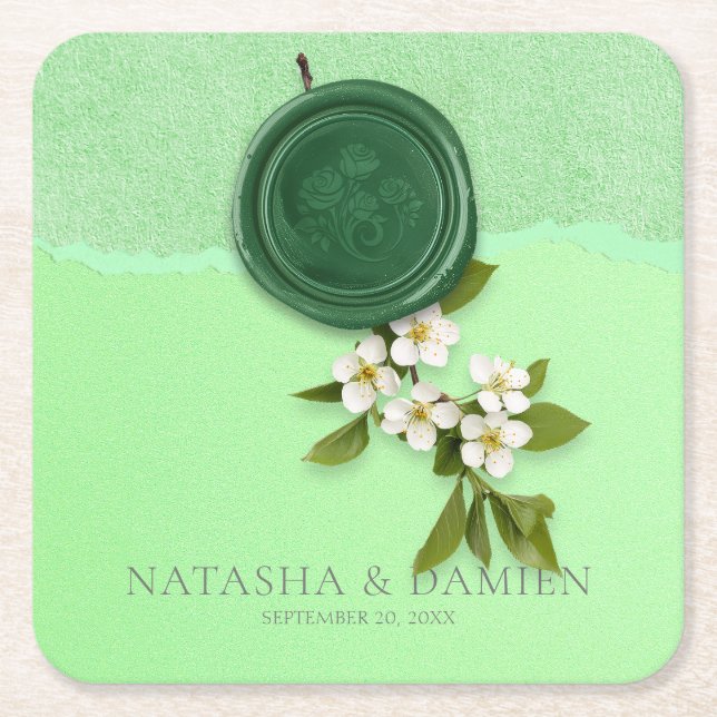 Green Seal Wedding Paper Coaster (Front)