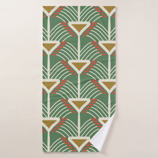 green seamless pattern with lines and geometry sha bath towel (Bath Towel)