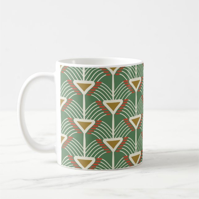green seamless pattern with lines and geometry sha coffee mug (Left)
