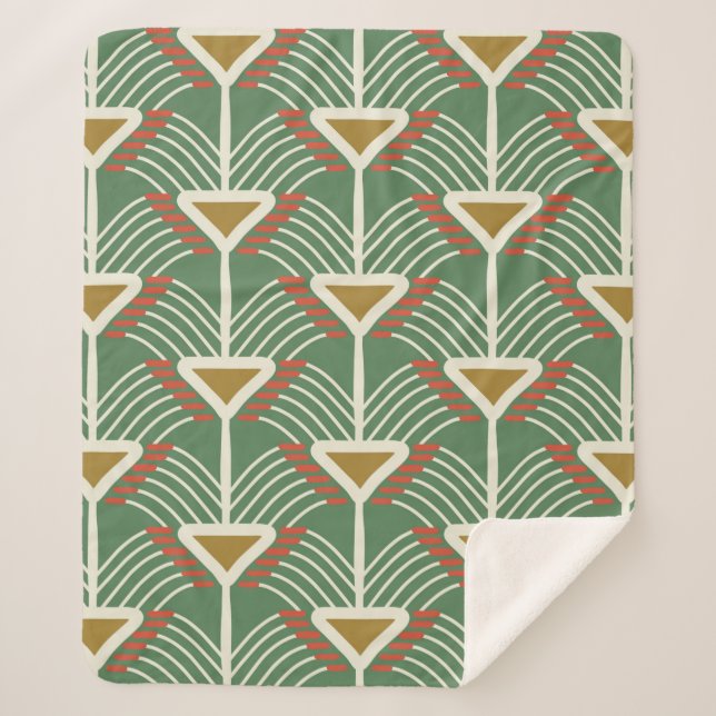 green seamless pattern with lines and geometry sha sherpa blanket (Front)