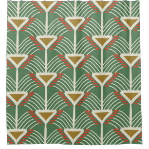 green seamless pattern with lines and geometry sha shower curtain