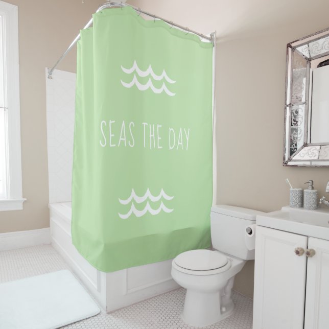 Green Seas the Day Waves Nautical Shower Curtain (In Situ)