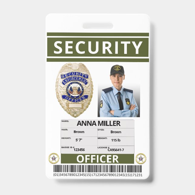 Green Security Guard Create Your Own Employee ID Badge (Front)