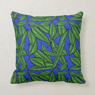Green Seed Pods on Ultramarine Square Throw Pillow