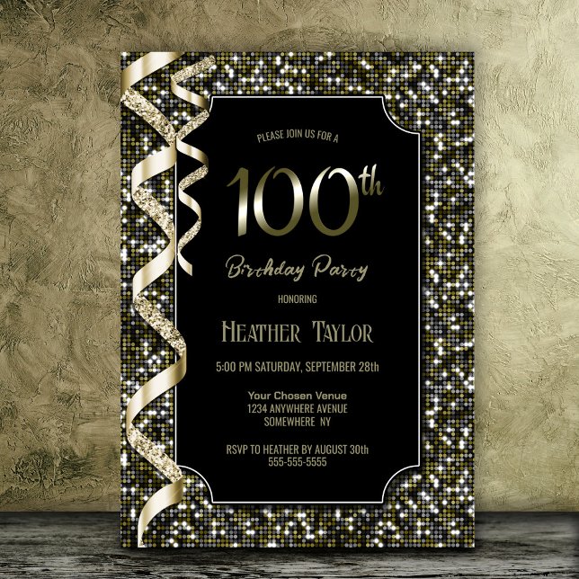 Green Sequins 100th Birthday Party Invitation (Creator Uploaded)