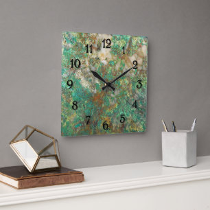 Green Serpentine/Chrysocolla Mineral Stone Square Wall Clock