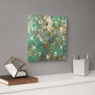 Green Serpentine/Chrysocolla Mineral Stone Square Wall Clock