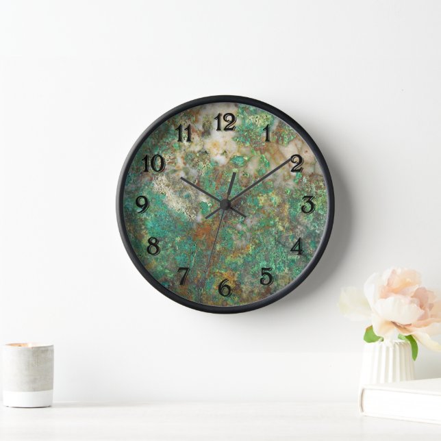 Green Serpentine/Chrysocolla Mineral Stone Wall Clock (Home)