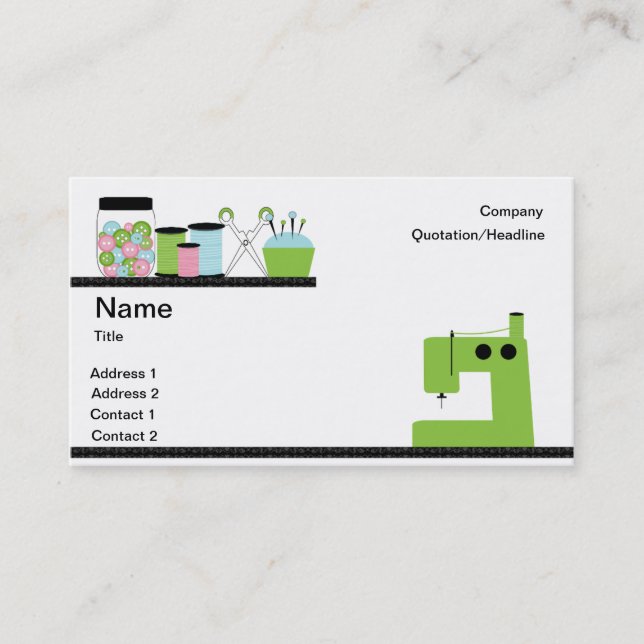 Green Sewing Machine Business Card (Front)