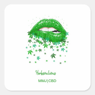 Green Sexy MMJ Lips Square Sticker