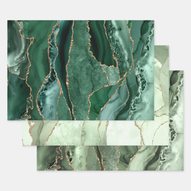 Green shades agate wrapping paper sheets (Set)