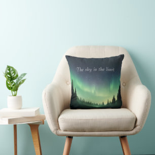 Green Shades of Northern Lights Night Sky Cushion