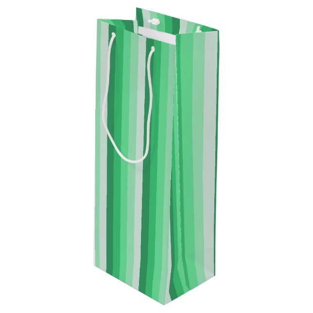 Green shadow stripes wine gift bag (Front Angled)