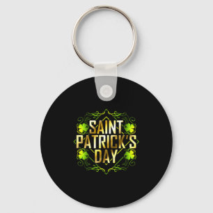 Green Shamrock And Golden Lettered Saint Patricks Key Ring