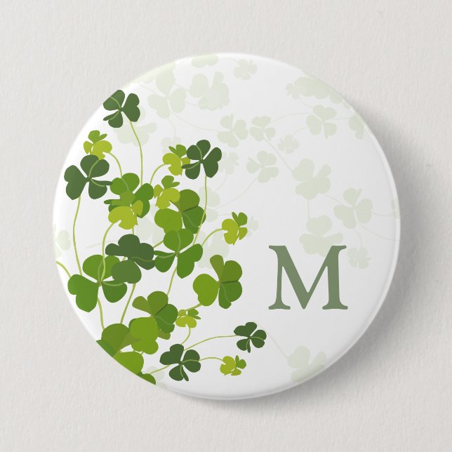 Green Shamrock bouquet monogram 7.5 Cm Round Badge (Front)