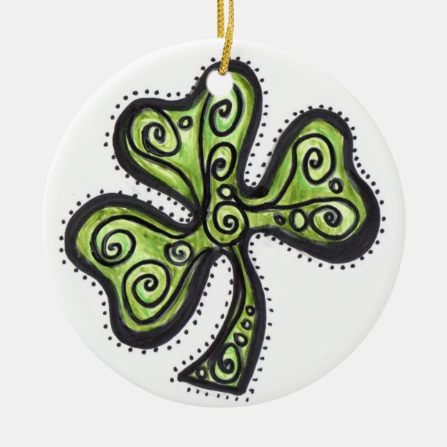Green Shamrock Ceramic Tree Decoration (Front)