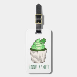 Green Shamrock Clover Cupcake St. Patrick's Day Luggage Tag