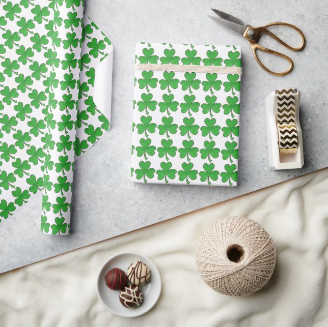 Green Shamrock Clover Lucky St. Patrick's Day Luck Wrapping Paper (Crafts)