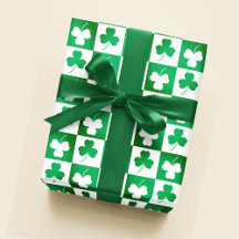 Green Shamrock Clover on Chequerboard Irish Party