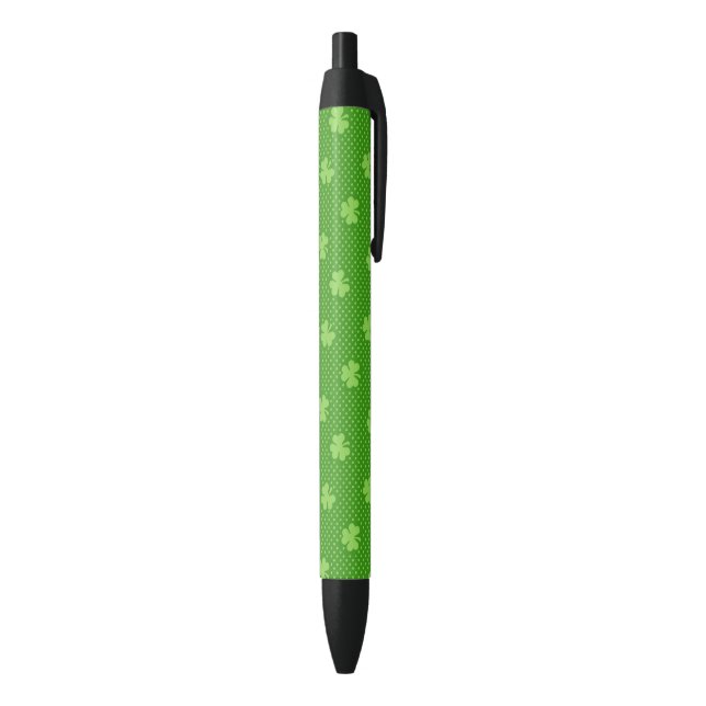 Green Shamrock Clover Pattern Saint Patricks Day Black Ink Pen (Bottom (Vertical))