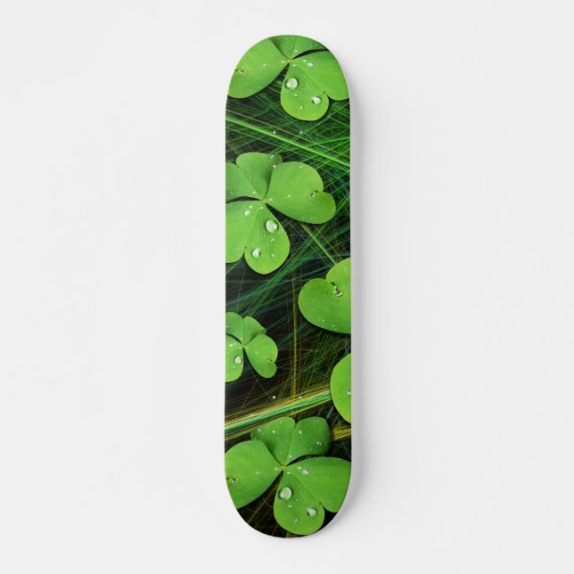 Green Shamrock Clover St Patrick's Day Skateboard (Front)