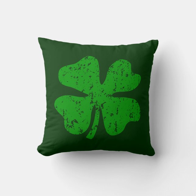 Green shamrock clover St Patricks Day throw pillow (Front)